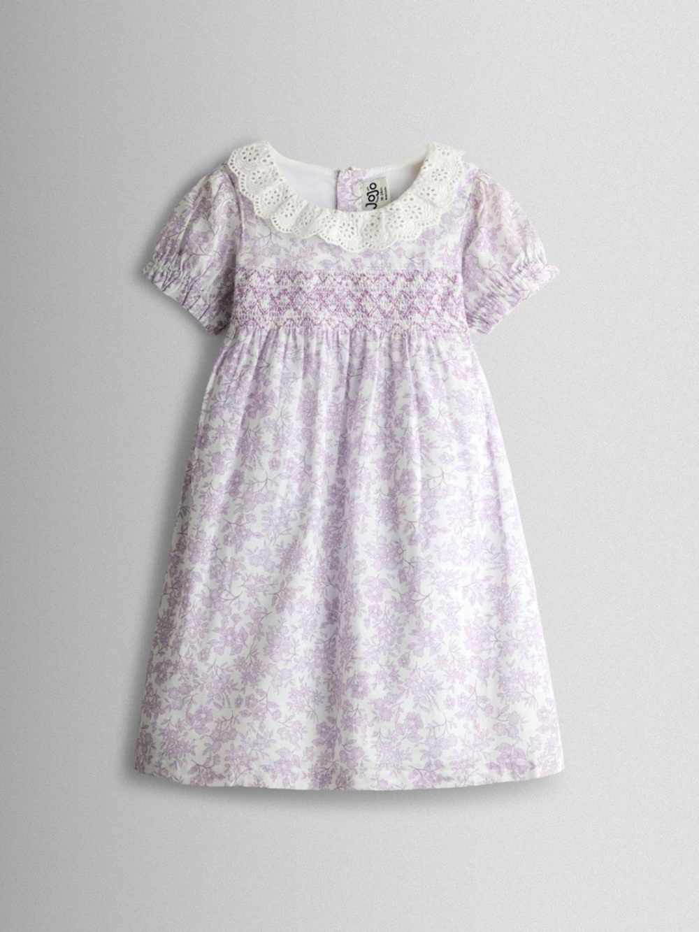 NWOT JoJo Maman Bebe Lilac Floral Smocked Dress with White Eyelet Collar